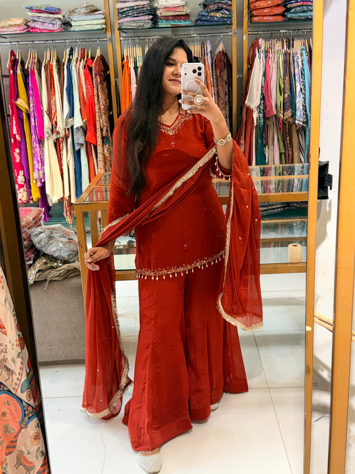 Knotted chinon sharara suit