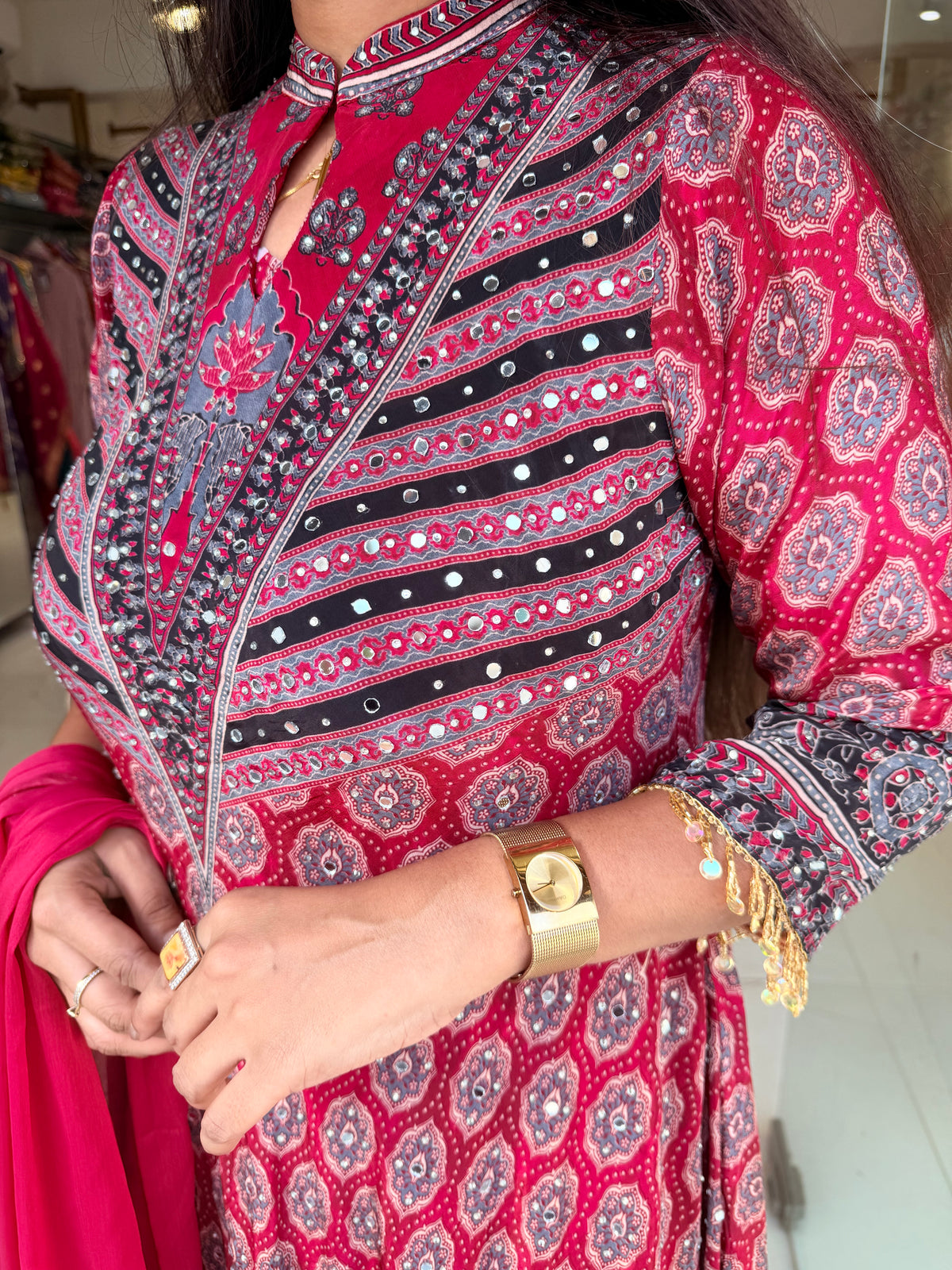 Crepe maxi gown with dupatta