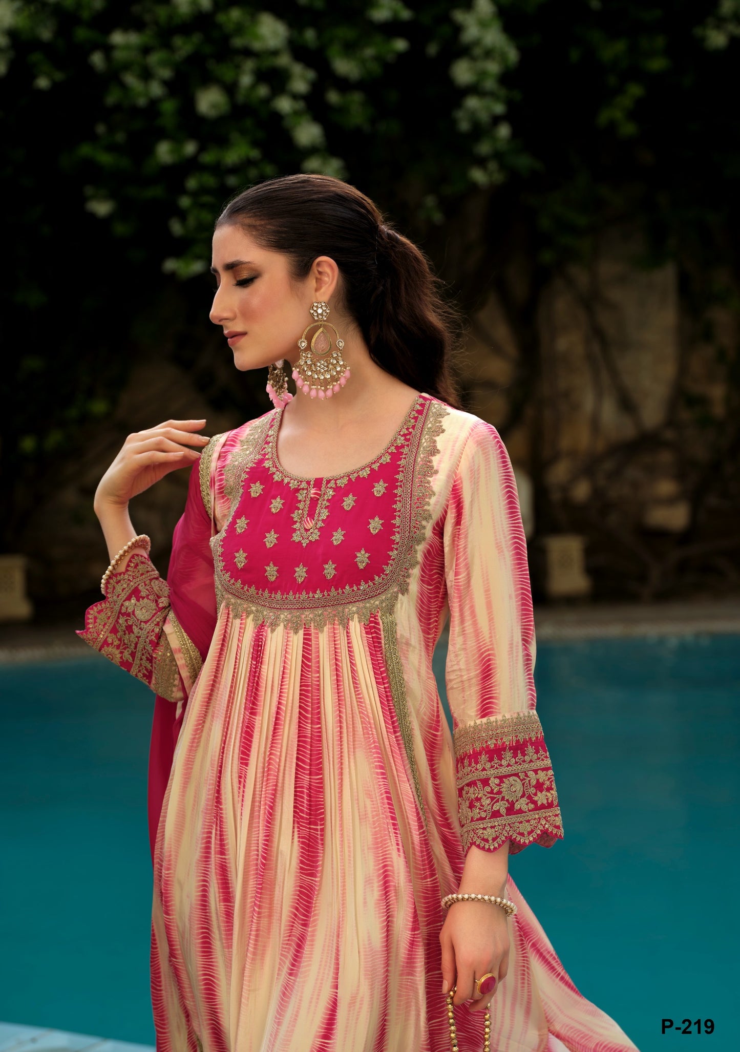Karishma pink crepe Shibori 3pc suit
