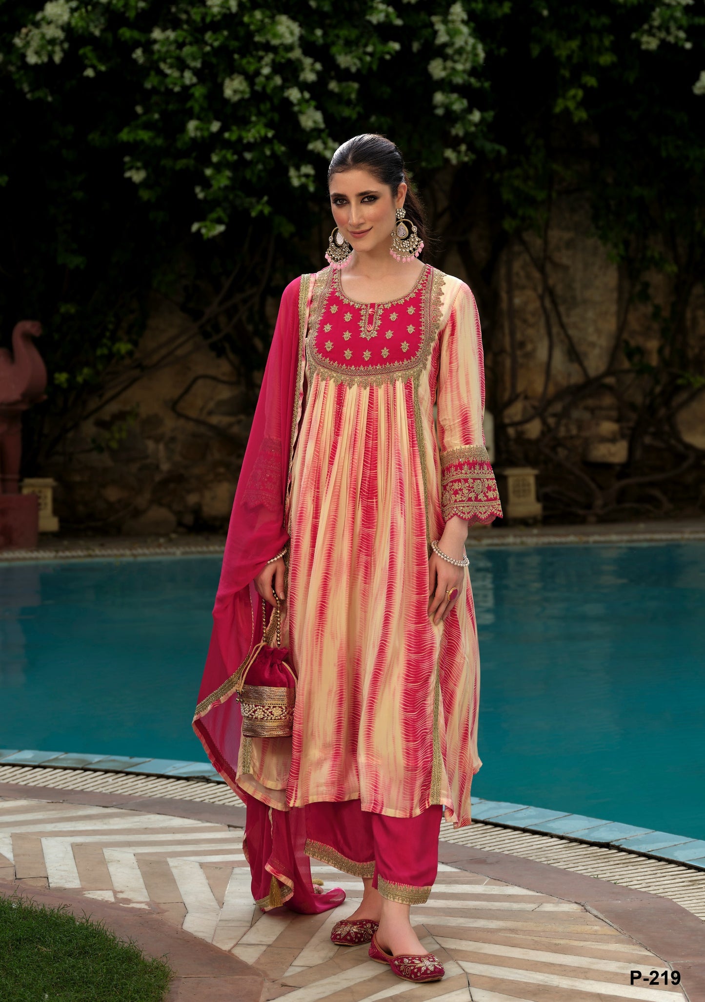 Karishma pink crepe Shibori 3pc suit