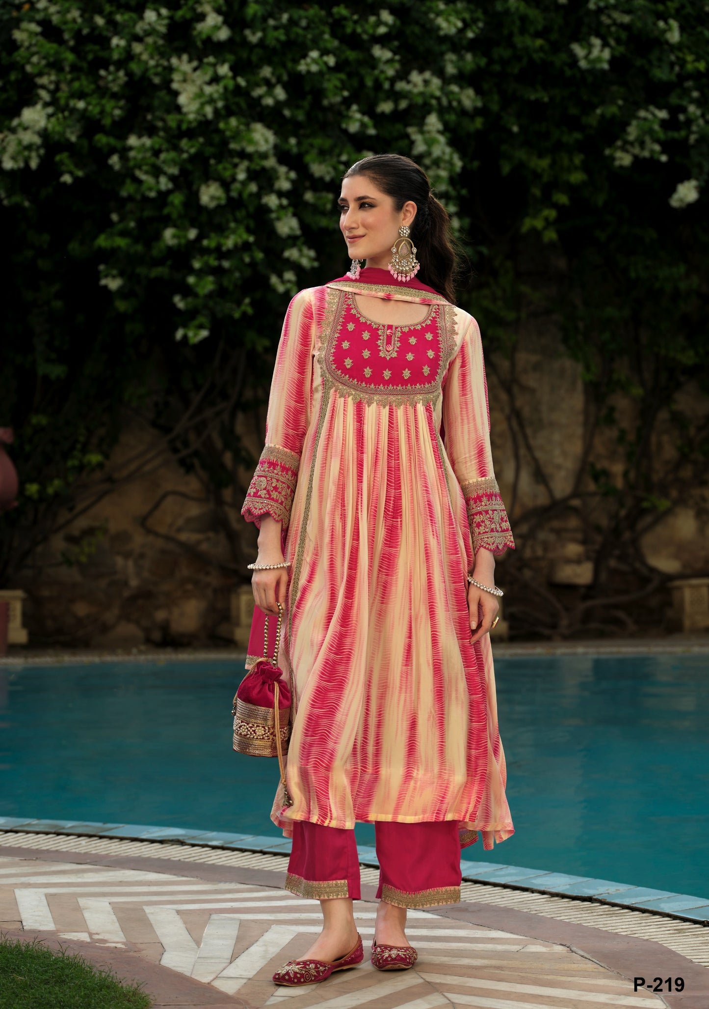 Karishma pink crepe Shibori 3pc suit