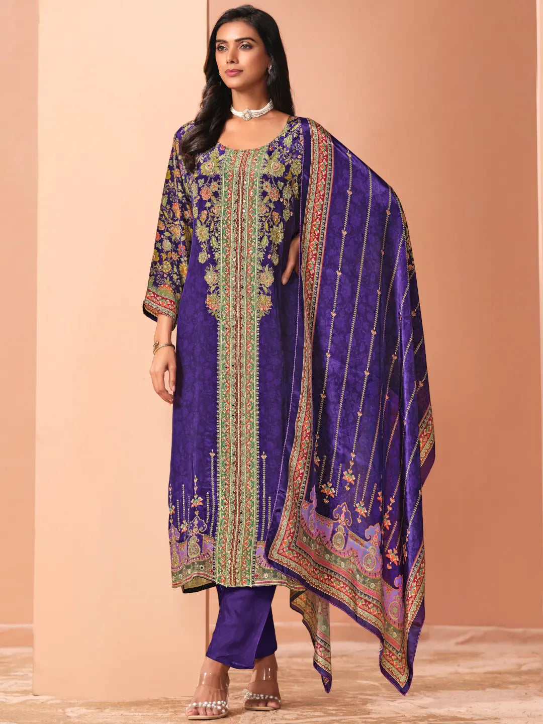 Alina Purple crepe 3pc suit set