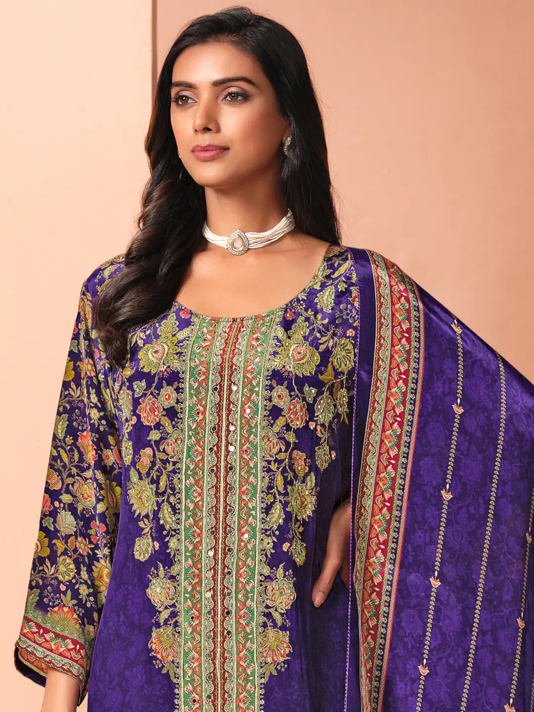 Alina Purple crepe 3pc suit set
