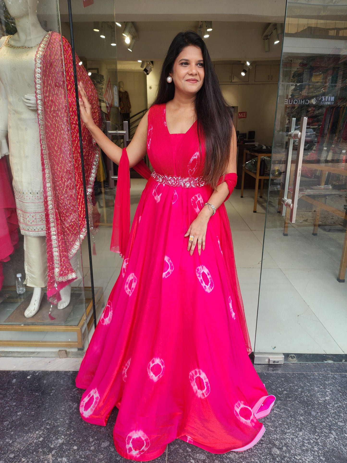 Pink Tye & down gown with belt
