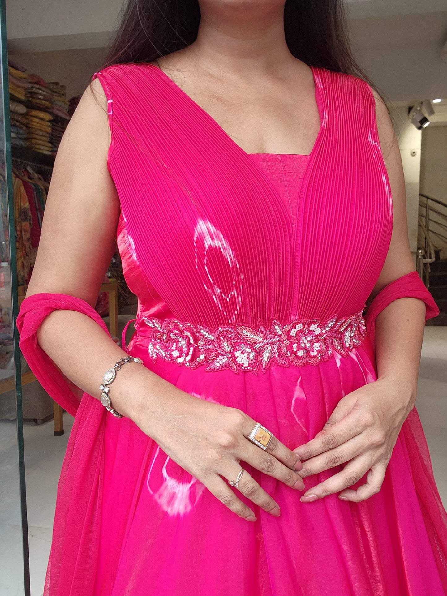 Pink Tye & down gown with belt