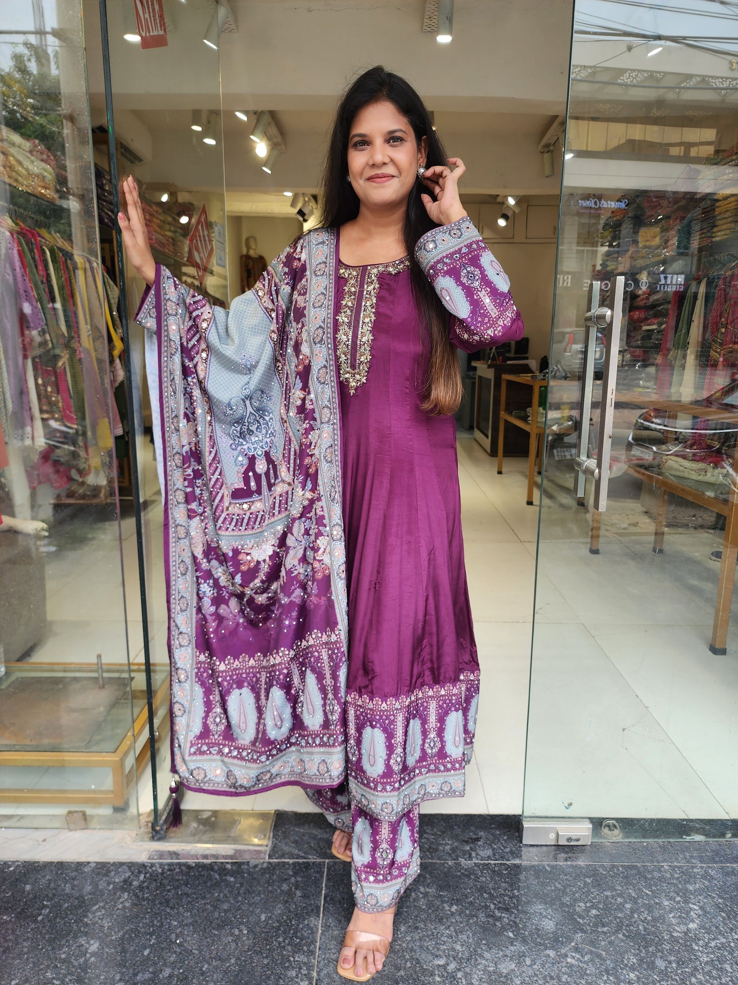 Wine digital print anarkali suit