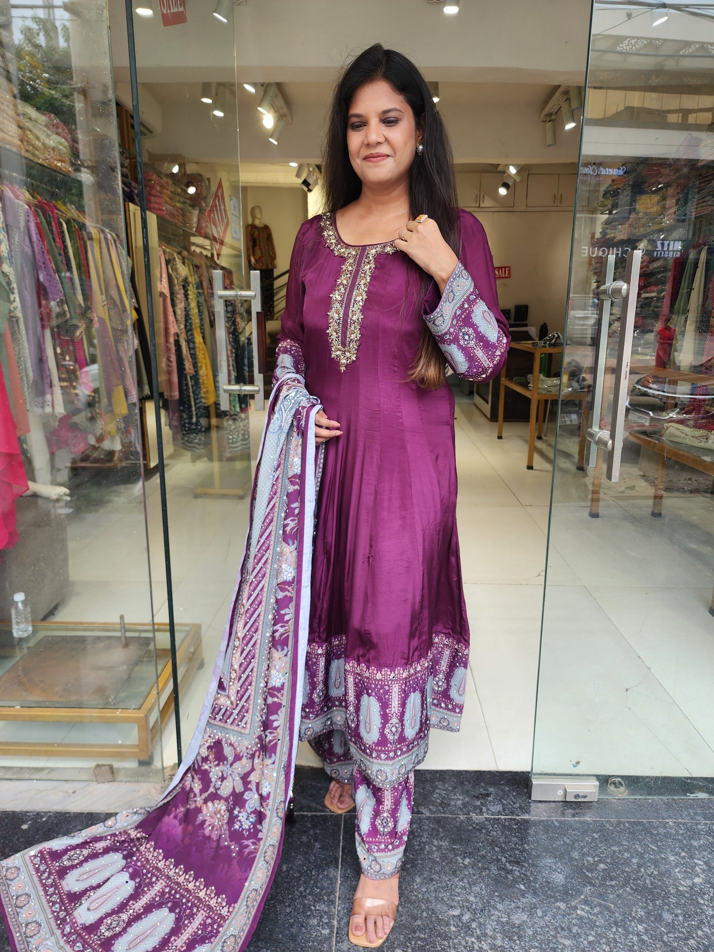 Wine digital print anarkali suit