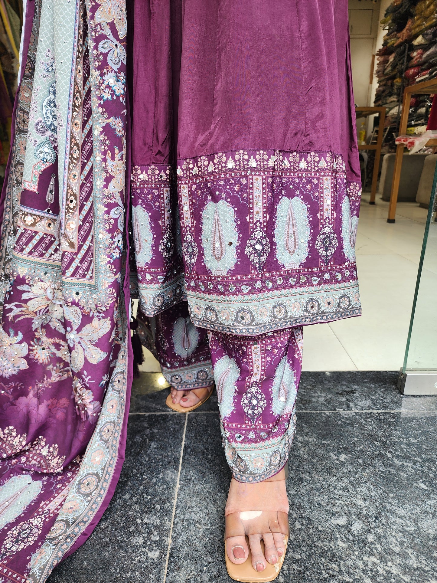 Wine digital print anarkali suit