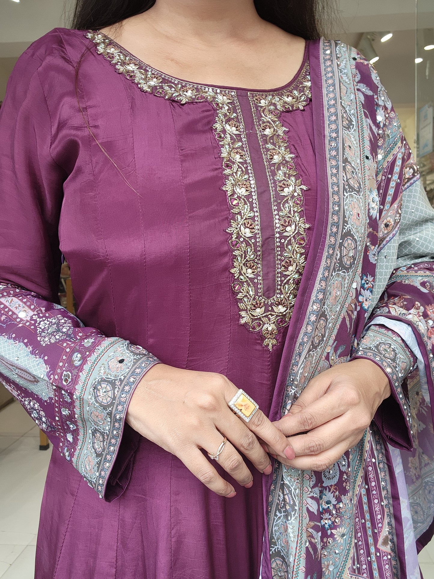 Wine digital print anarkali suit