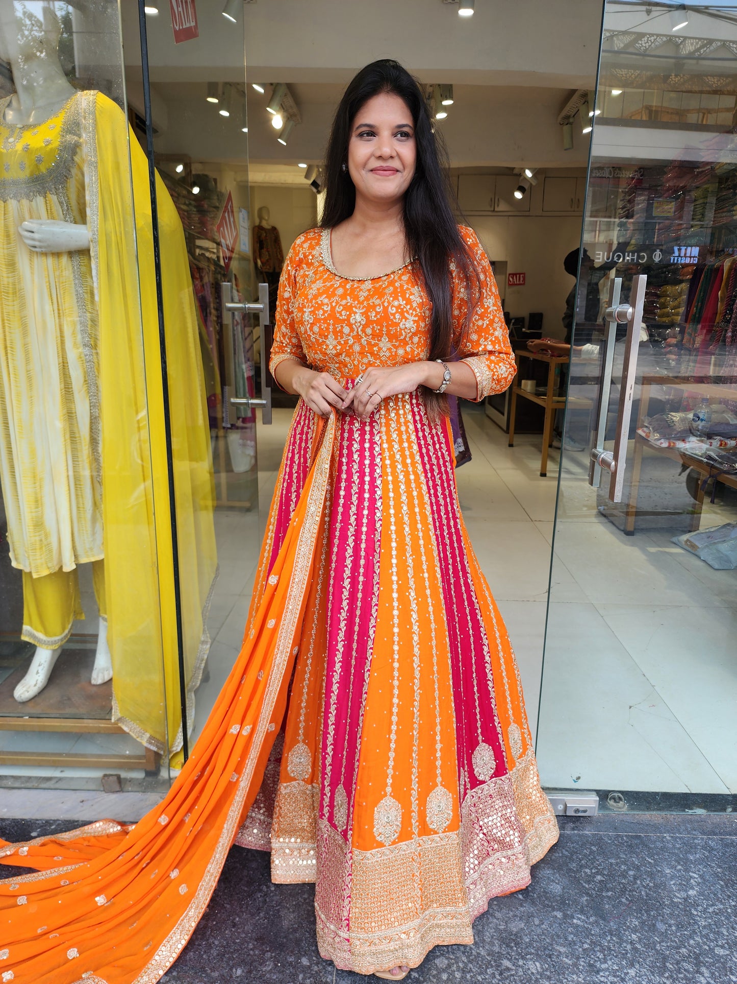 Sadabahar orange rani anarkali suit
