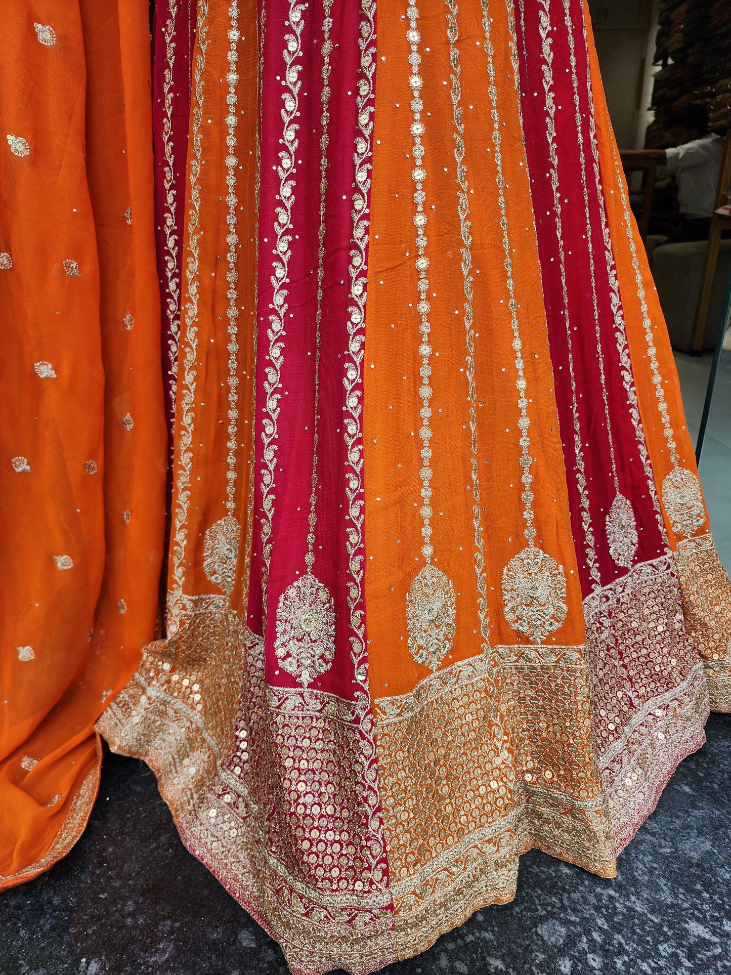 Sadabahar orange rani anarkali suit