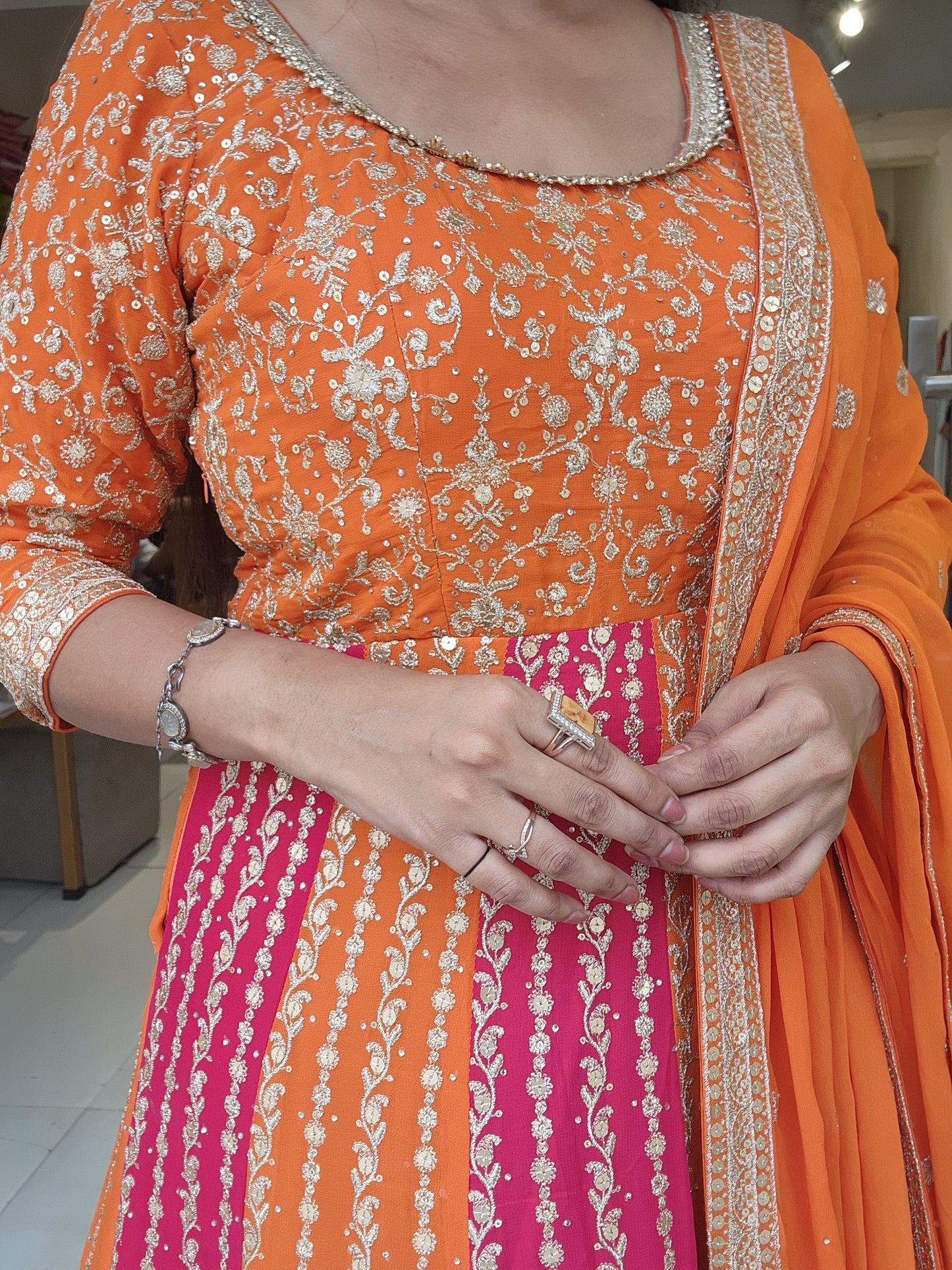 Sadabahar orange rani anarkali suit