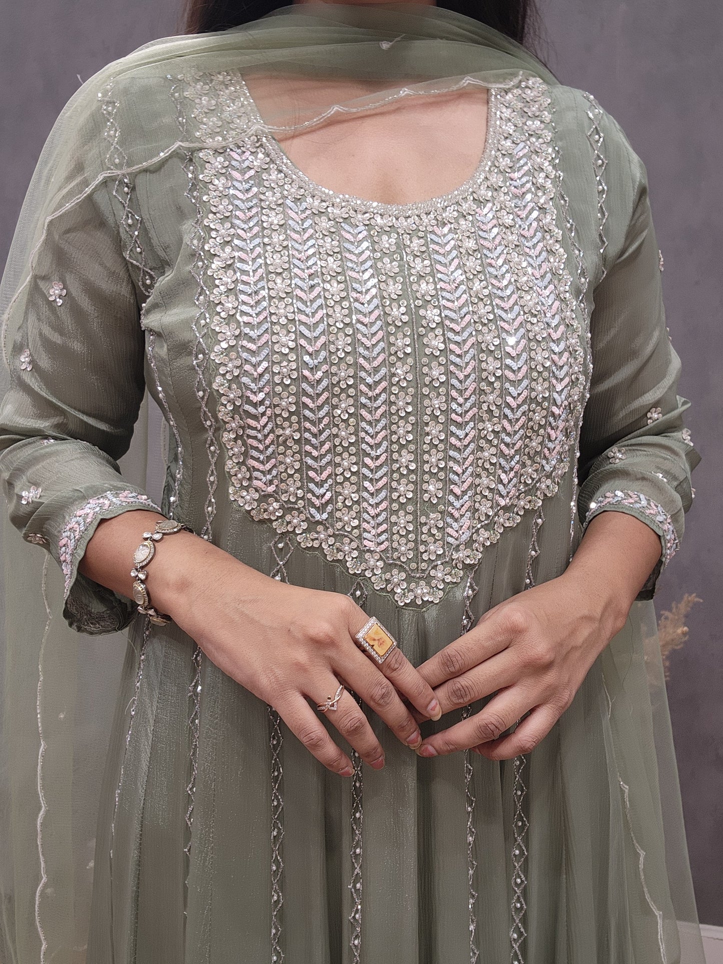 Meerab green long anarkali with pants
