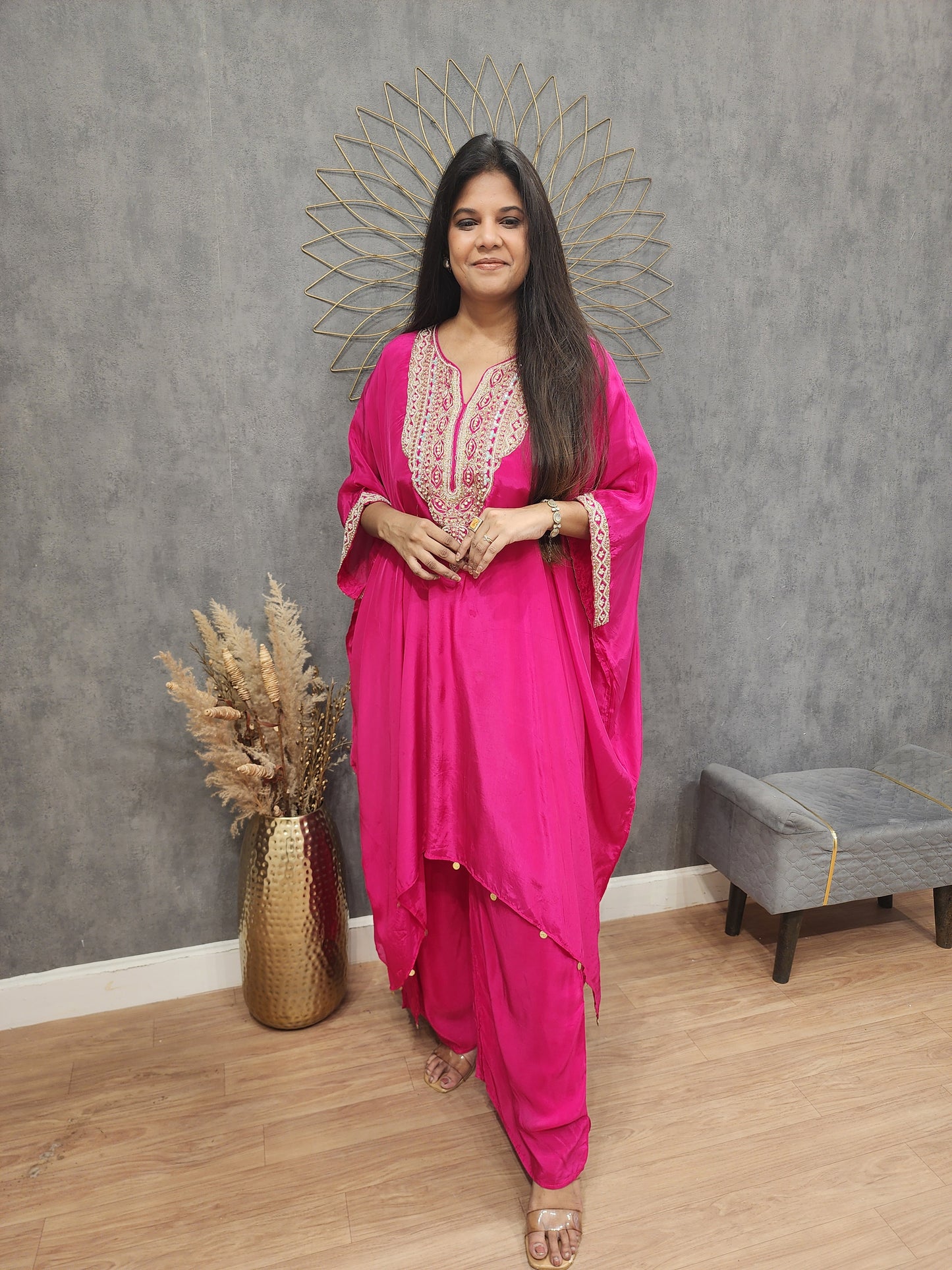 Pink baggy organza kaftaan co-ord set