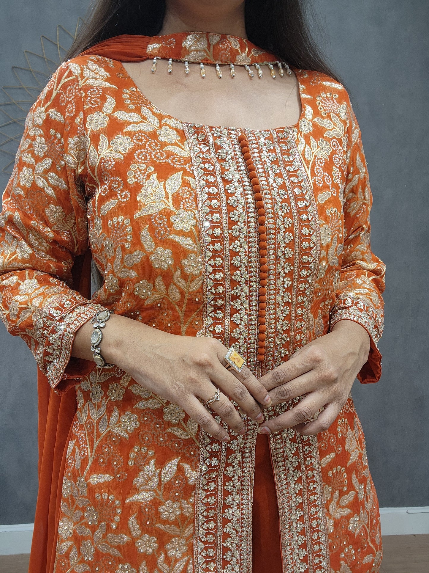 Orange long blouse with plazzo