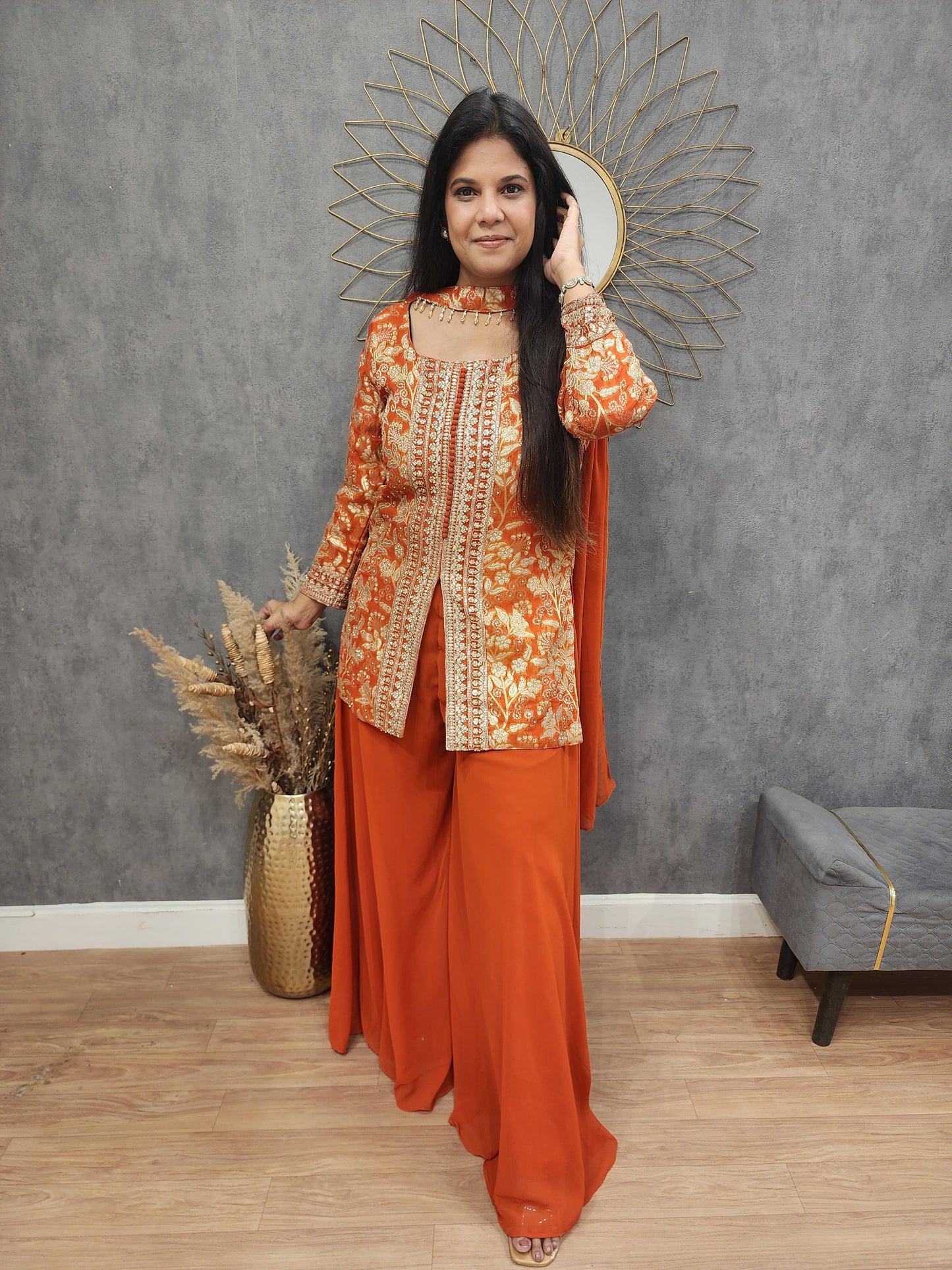 Orange long blouse with plazzo