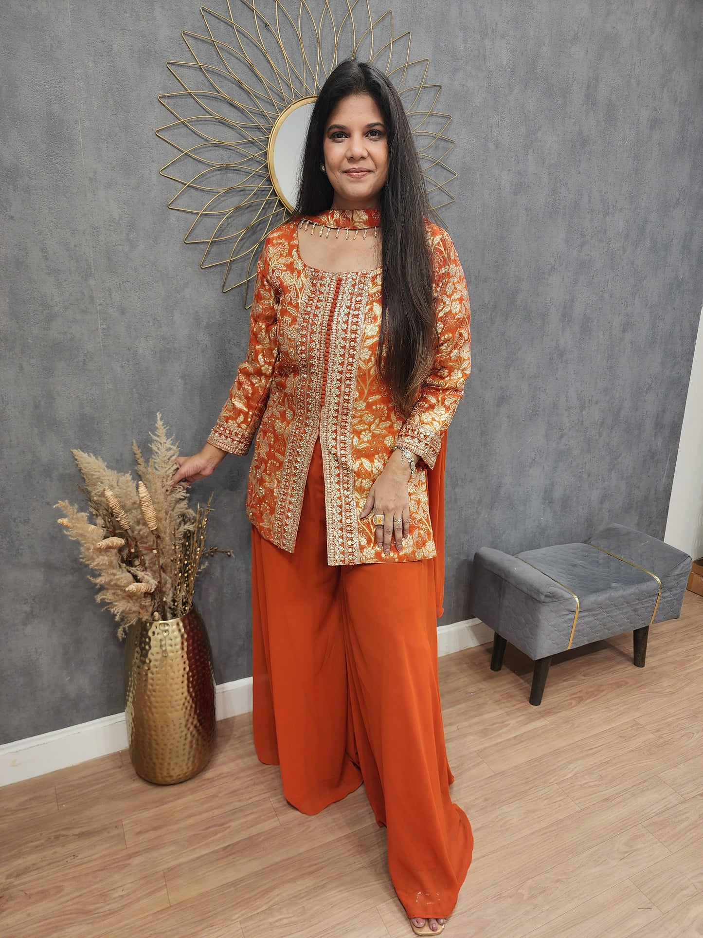 Orange long blouse with plazzo