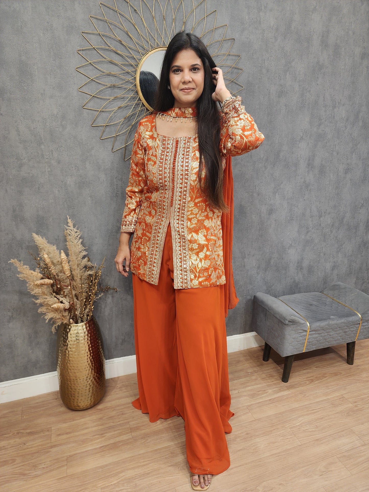 Orange long blouse with plazzo