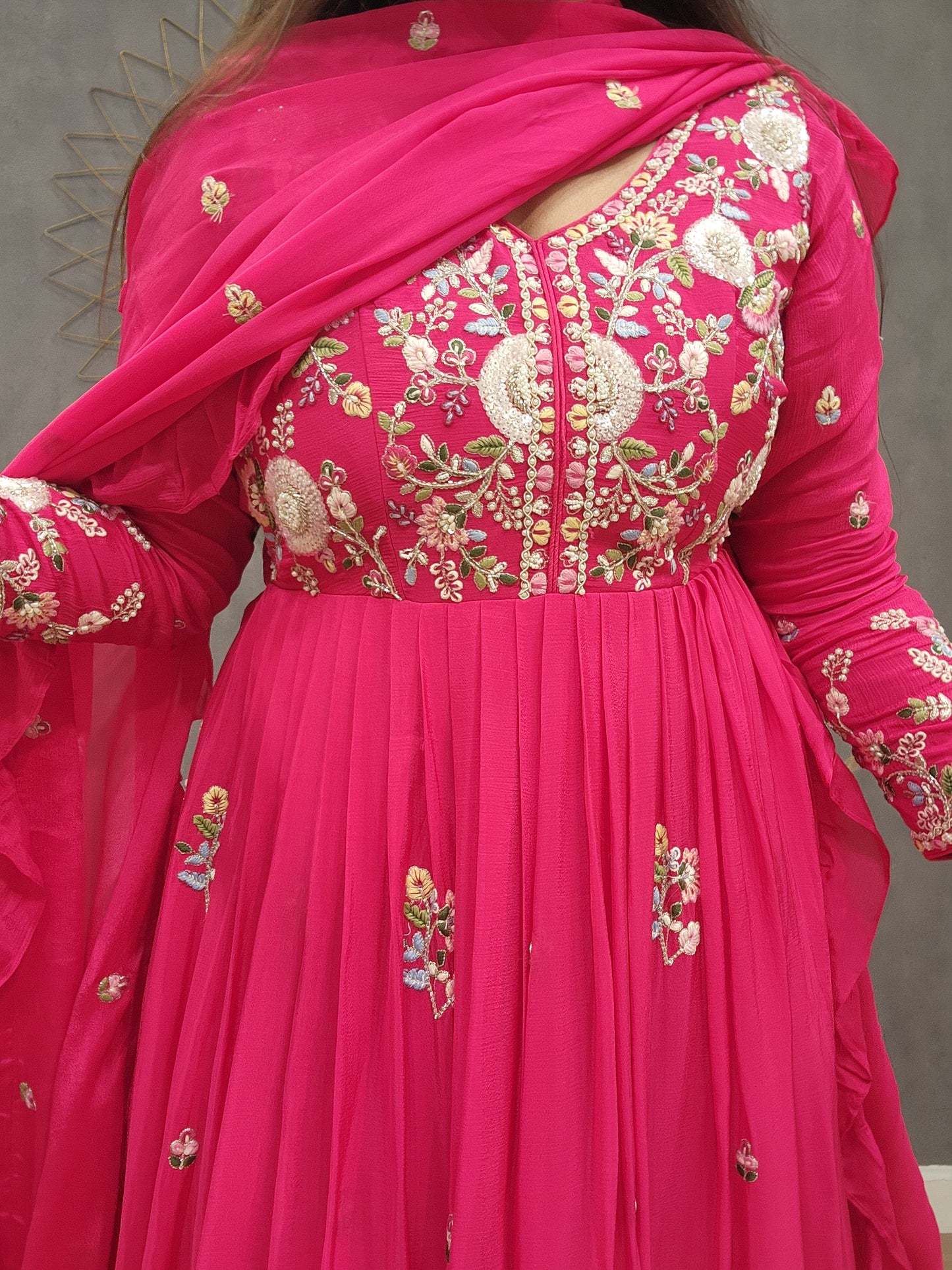 Tomato red Embroided maxi gown