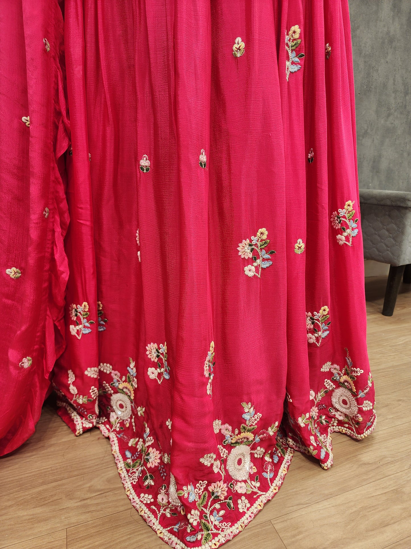 Tomato red Embroided maxi gown