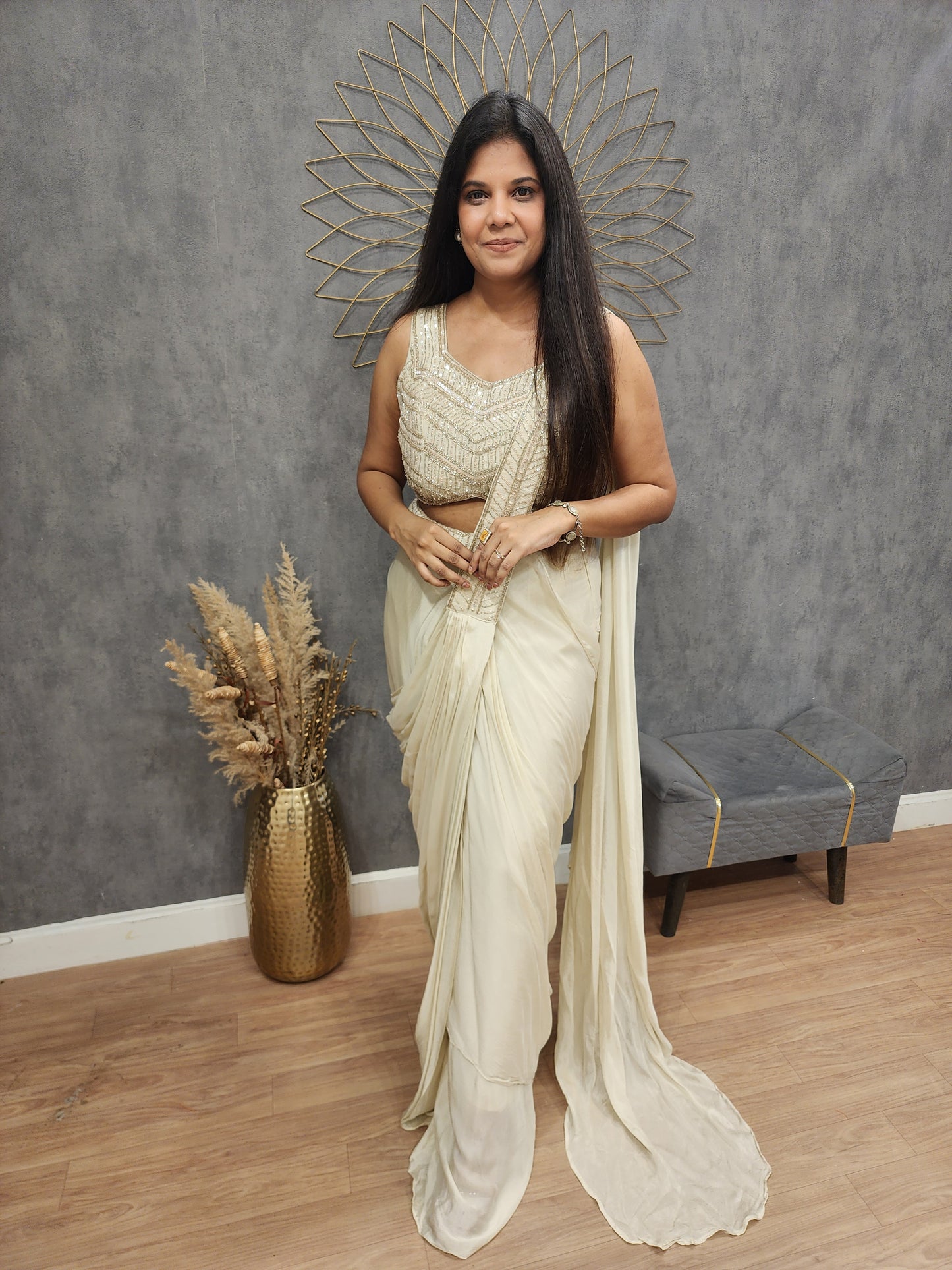 Glam Ivory drape saree