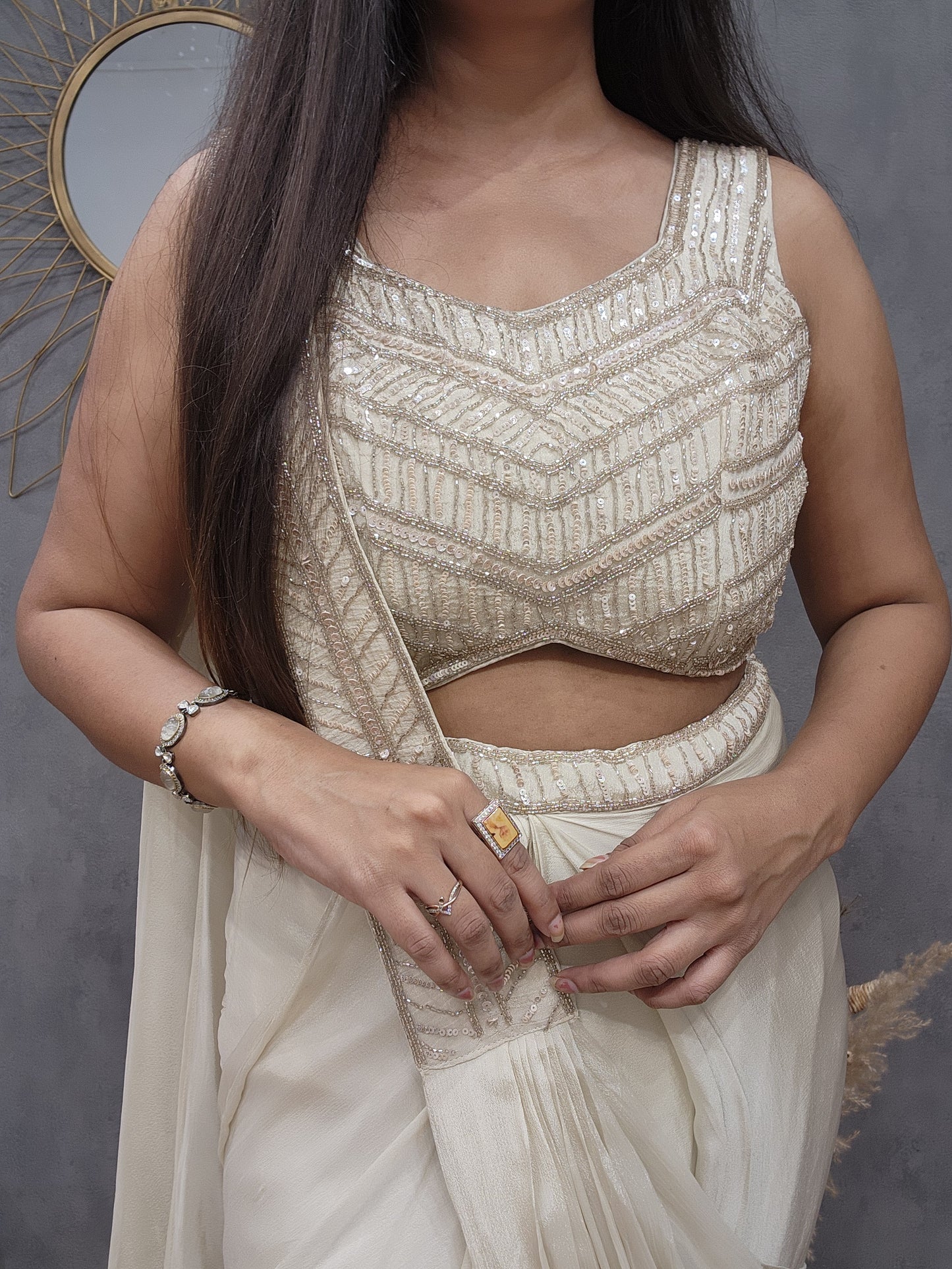 Glam Ivory drape saree