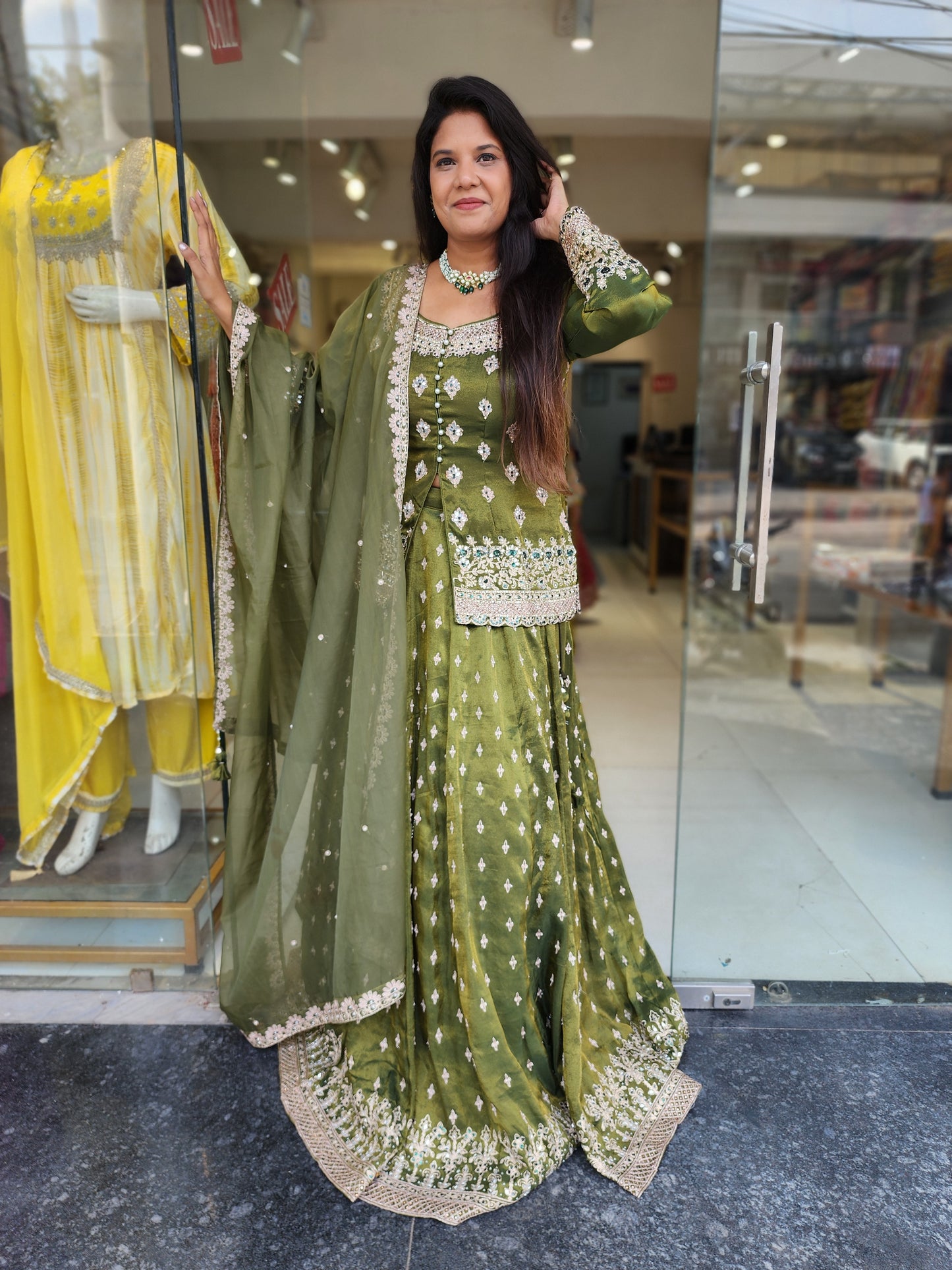 Jodha green peplum indowestern dress