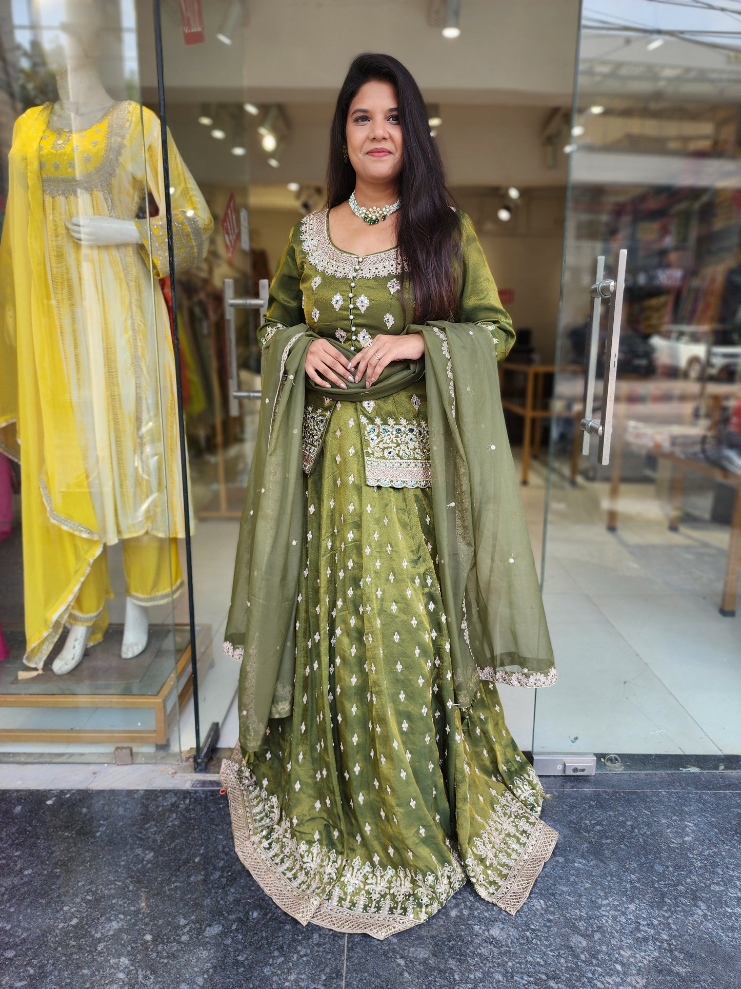 Jodha green peplum indowestern dress