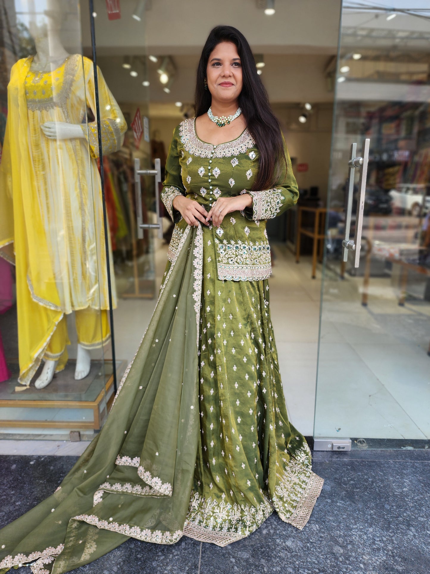 Jodha green peplum indowestern dress