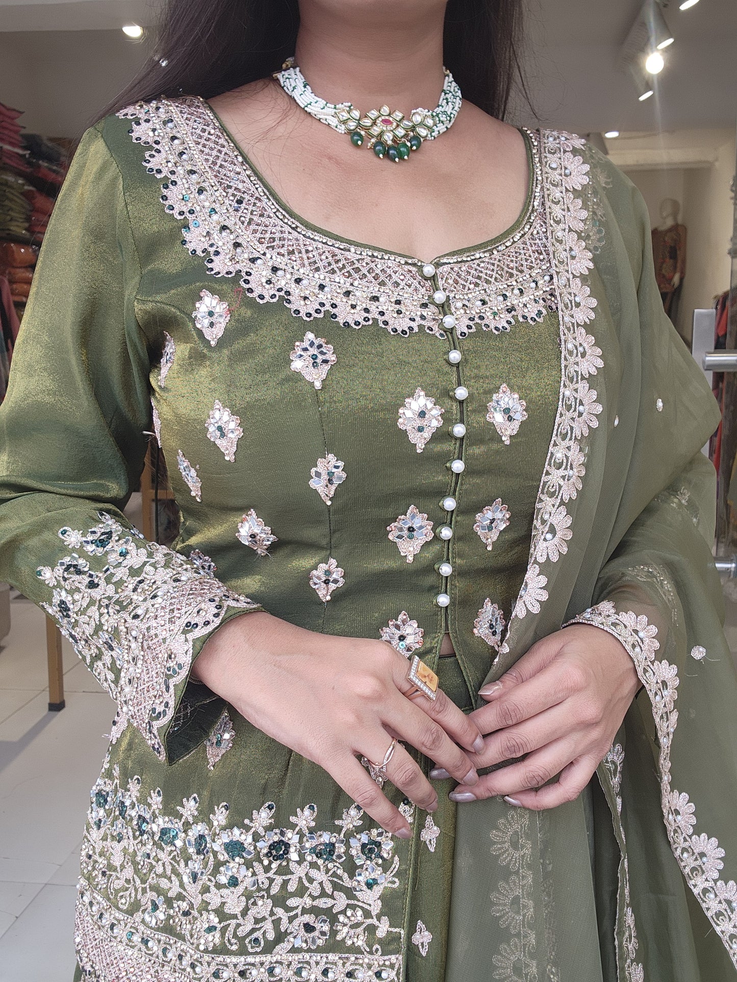 Jodha green peplum indowestern dress