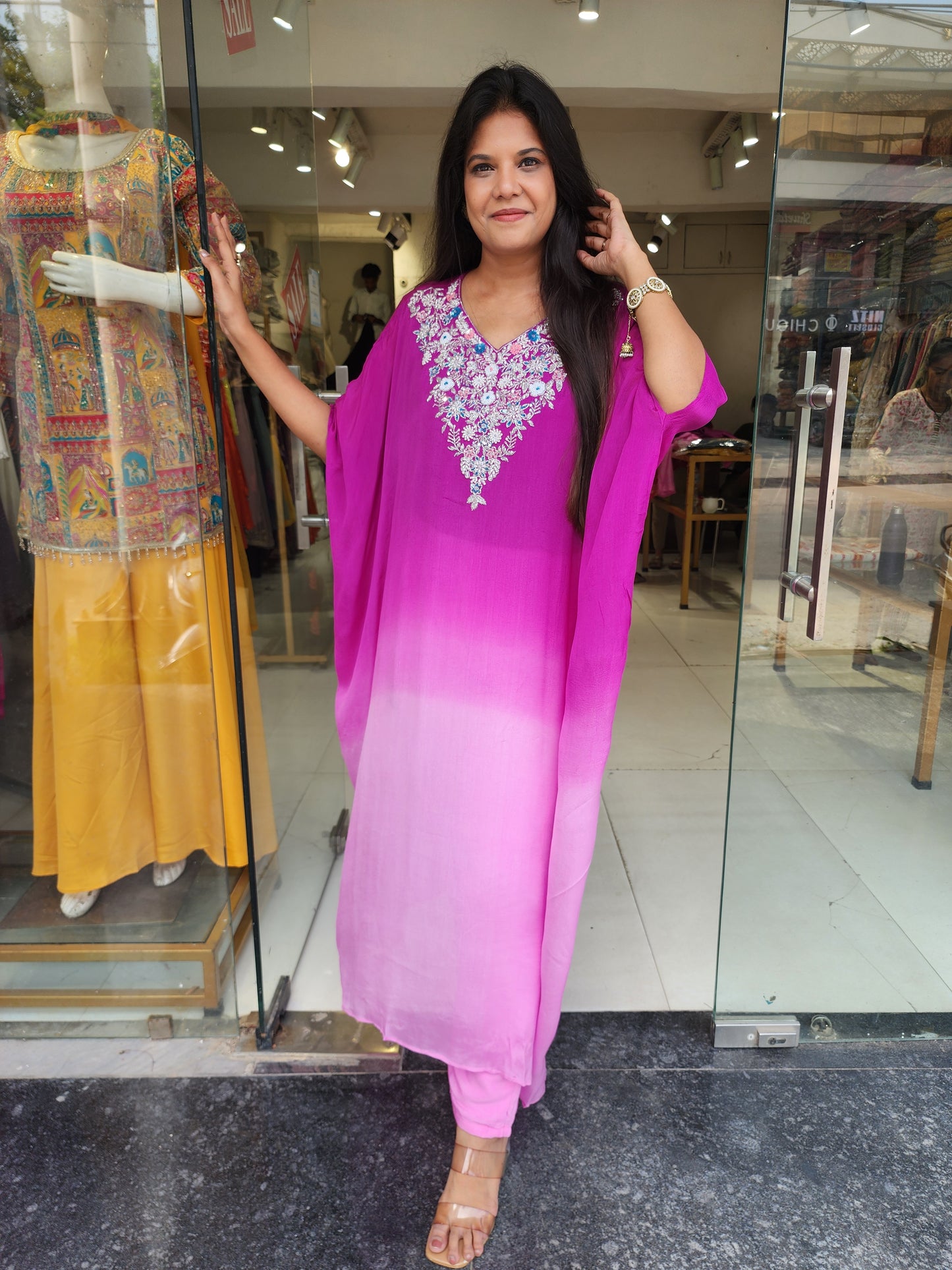 Pink ombre baggy kaftaan suit