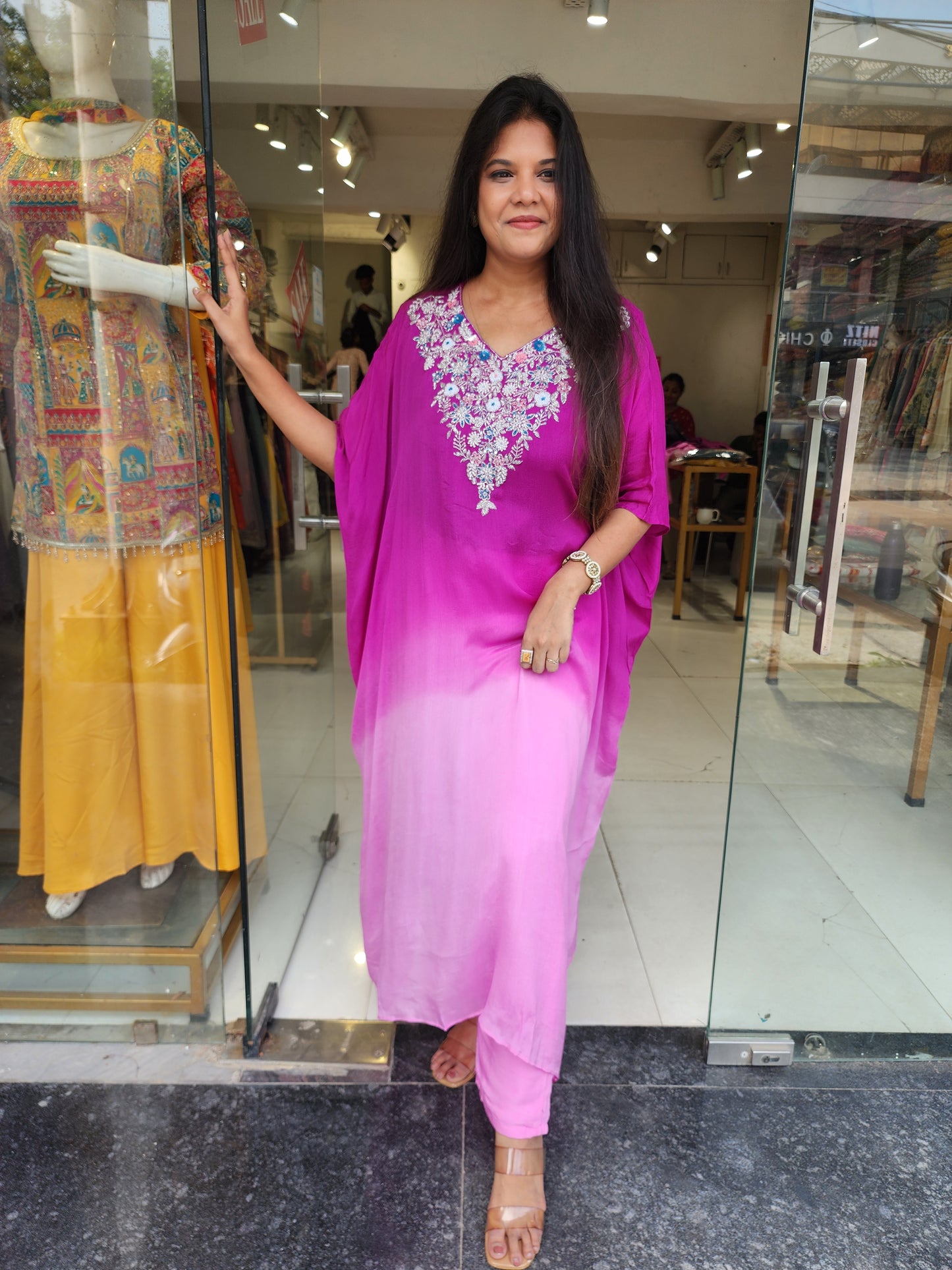 Pink ombre baggy kaftaan suit