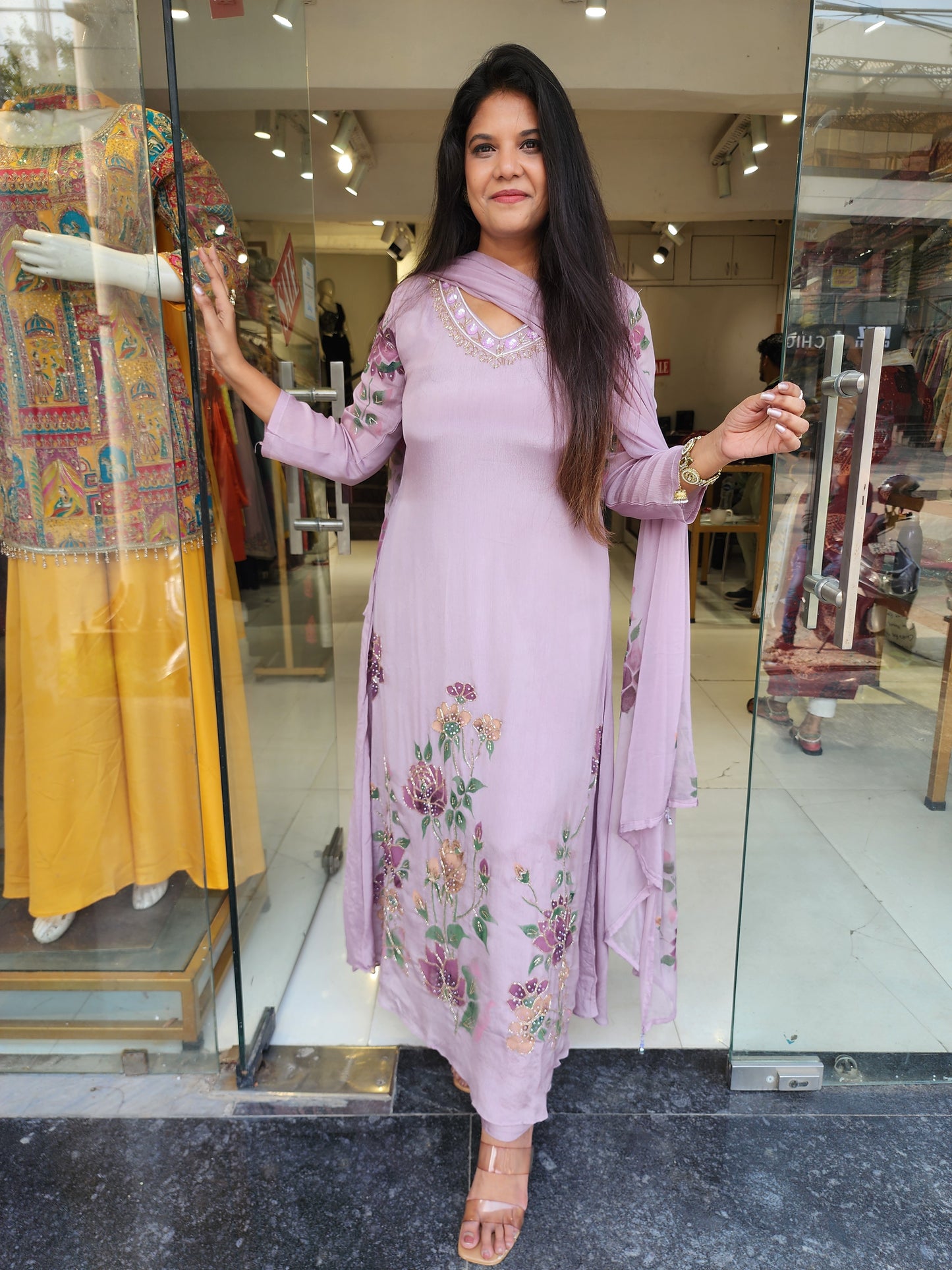Mauve handbrusk A line suit