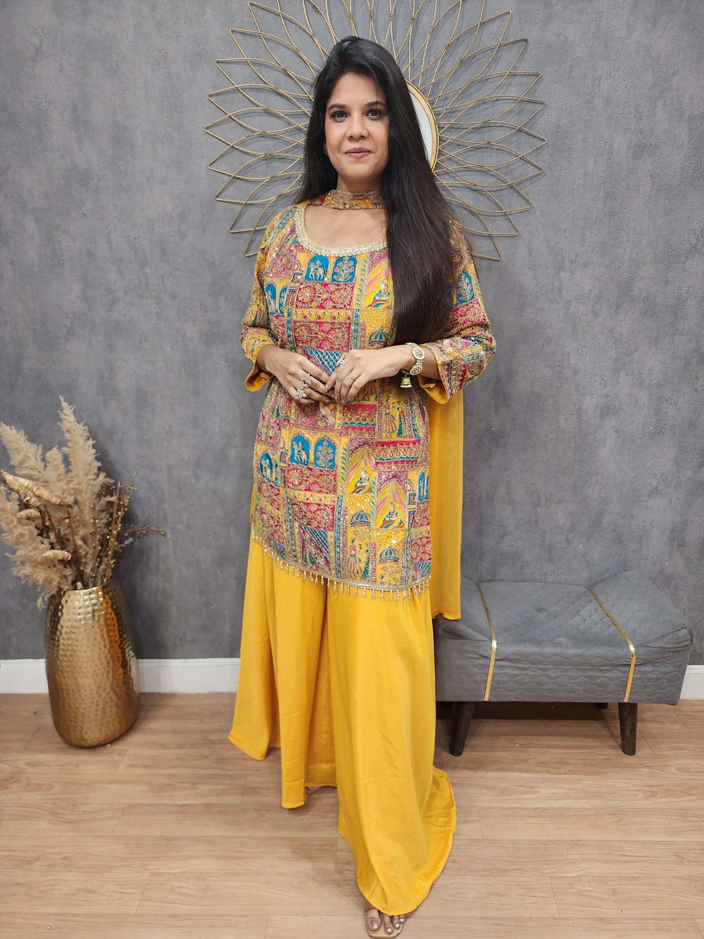 Lemon yellow rajwada sharara suit