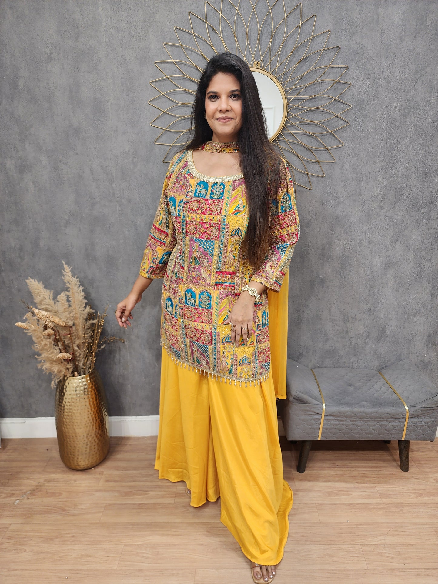 Lemon yellow rajwada sharara suit