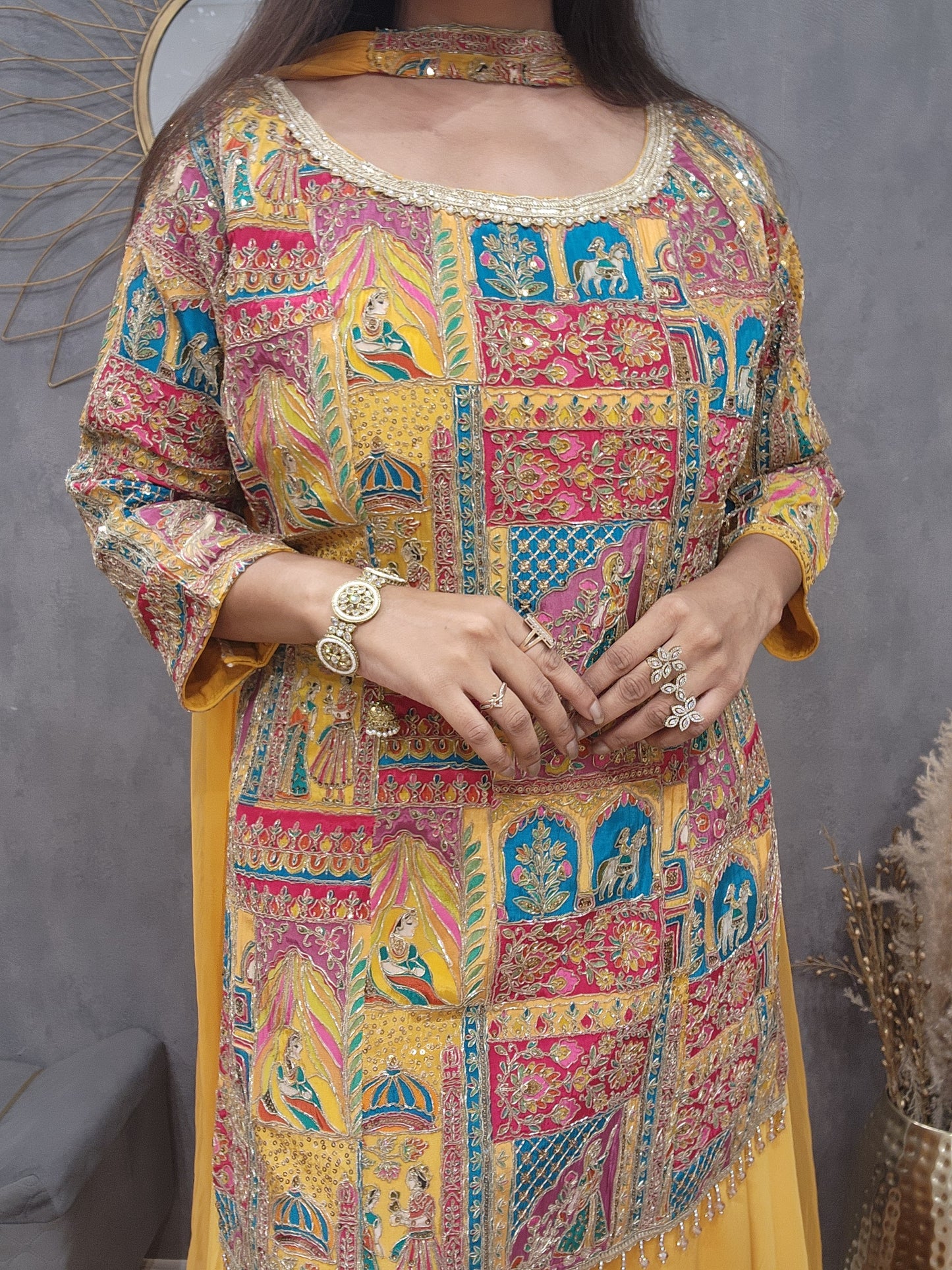 Lemon yellow rajwada sharara suit