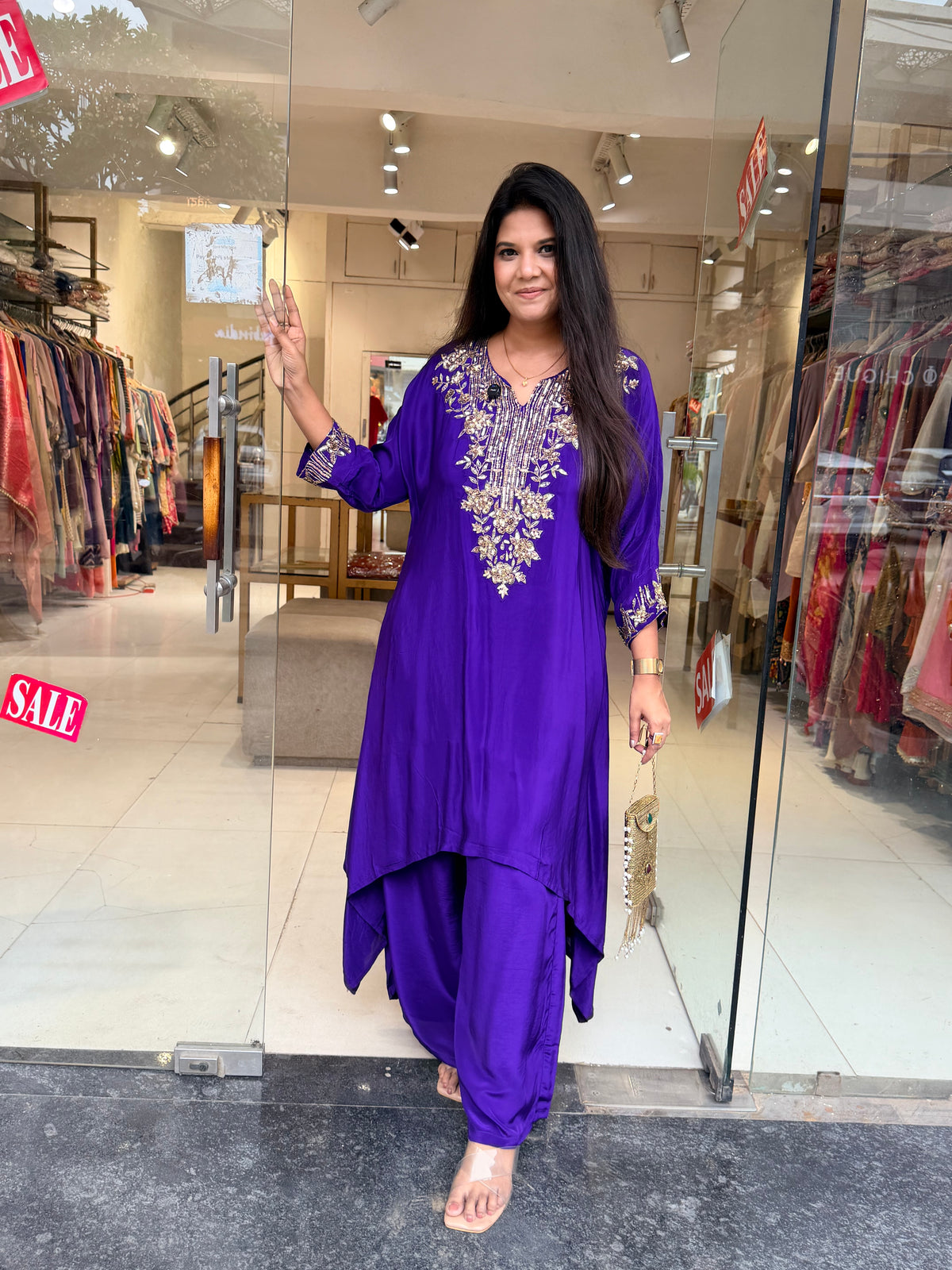 Purple embellished baggy co-ord set