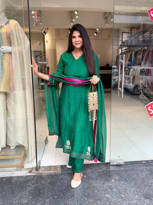 Mull teej special embroided suit