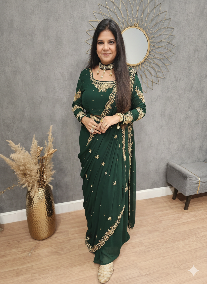 Raabta dark green drape saree