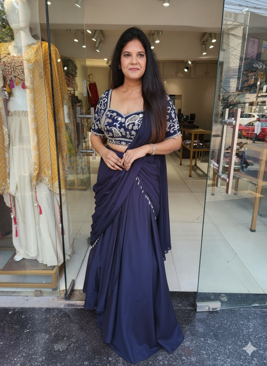 Masakali blue drape saree