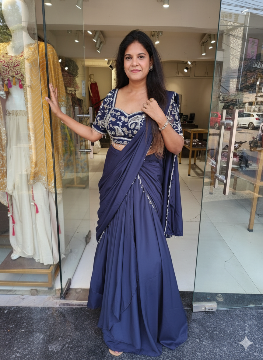 Masakali blue drape saree