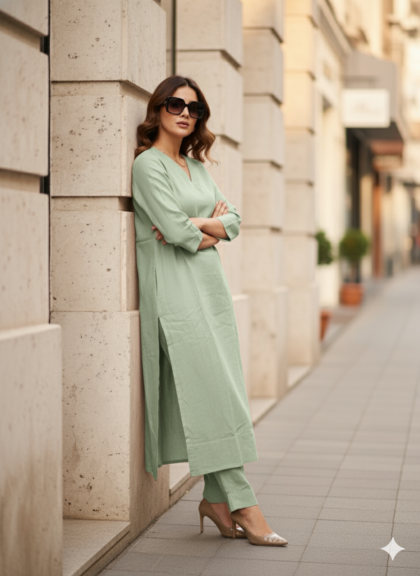 Pista green linen co-ord set