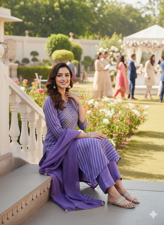 Purple leheriya straight cut shoot