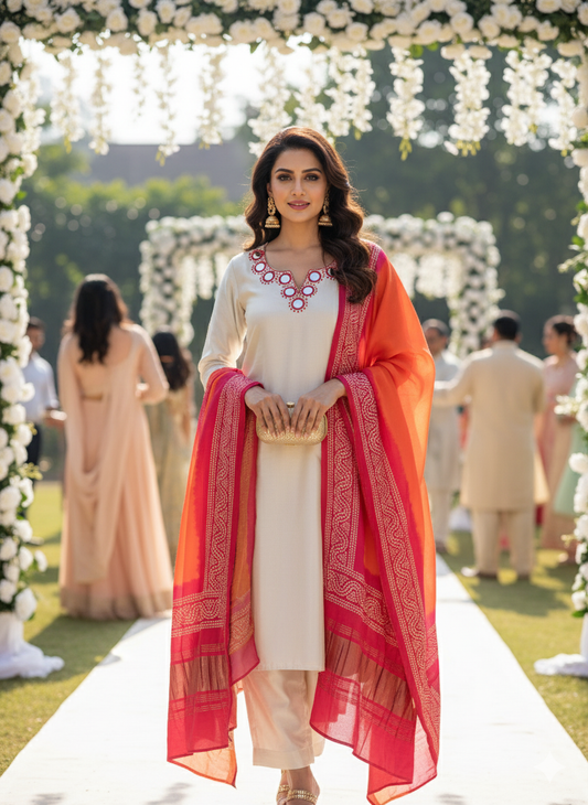 Gajji suit with contrast dupatta