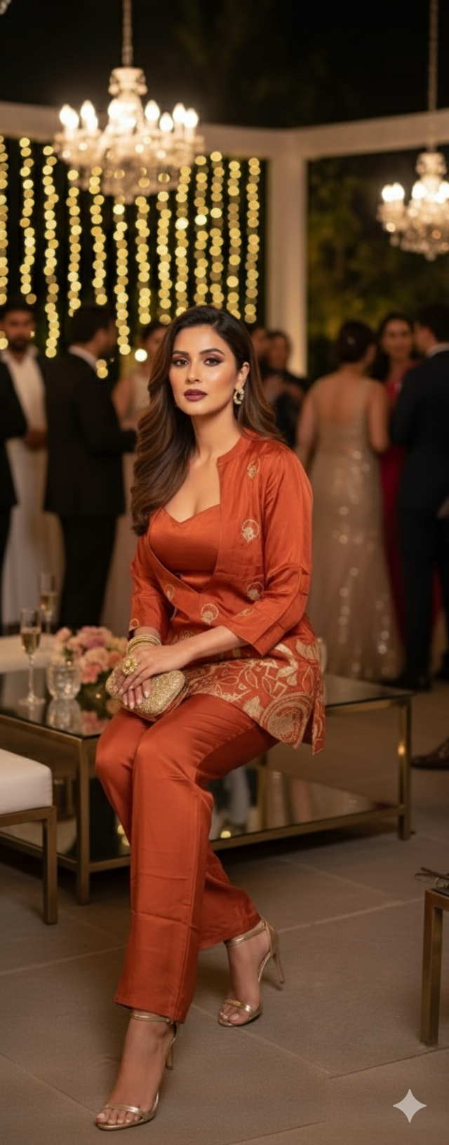 Rust orange weaving bustier co-ord set