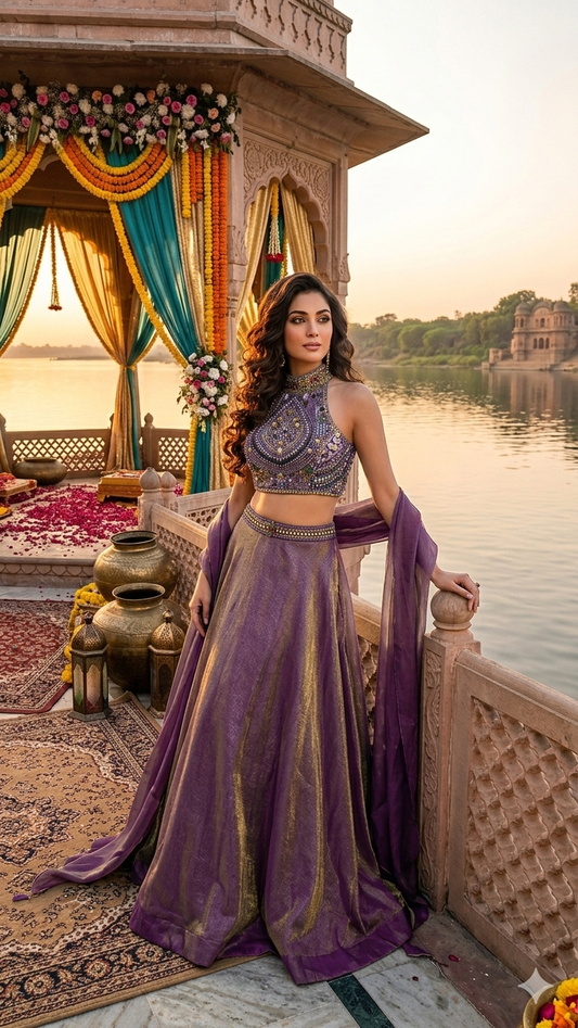Jewellery work halter neck lehenga set