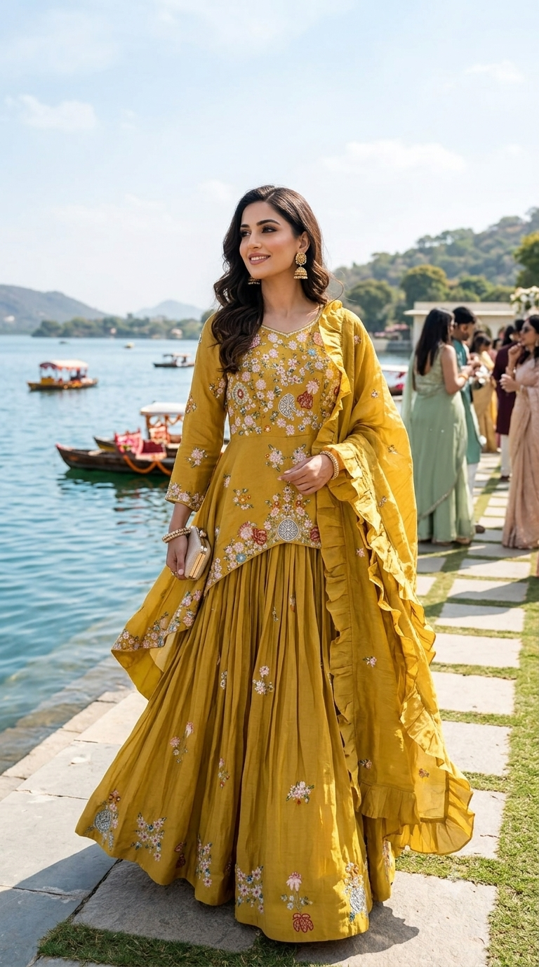 High low embroided indowestern dress