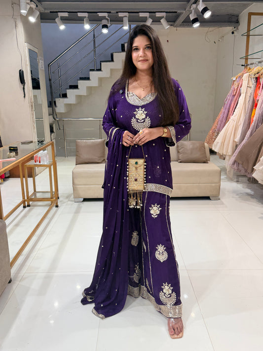 Chinon bustier embroidered sharara suit