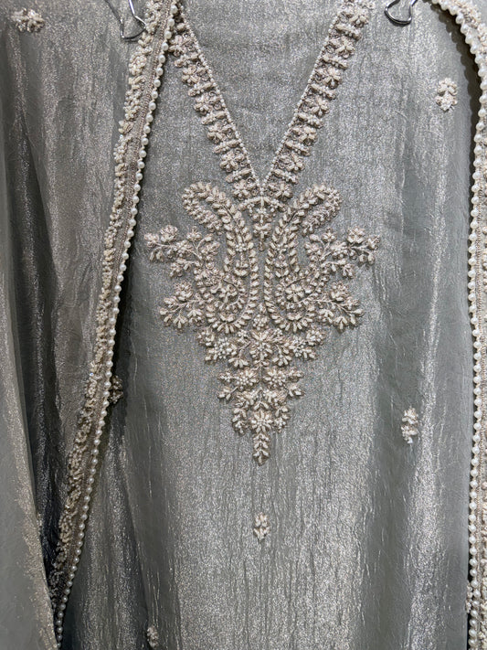 Tissue embellished unstitched suits