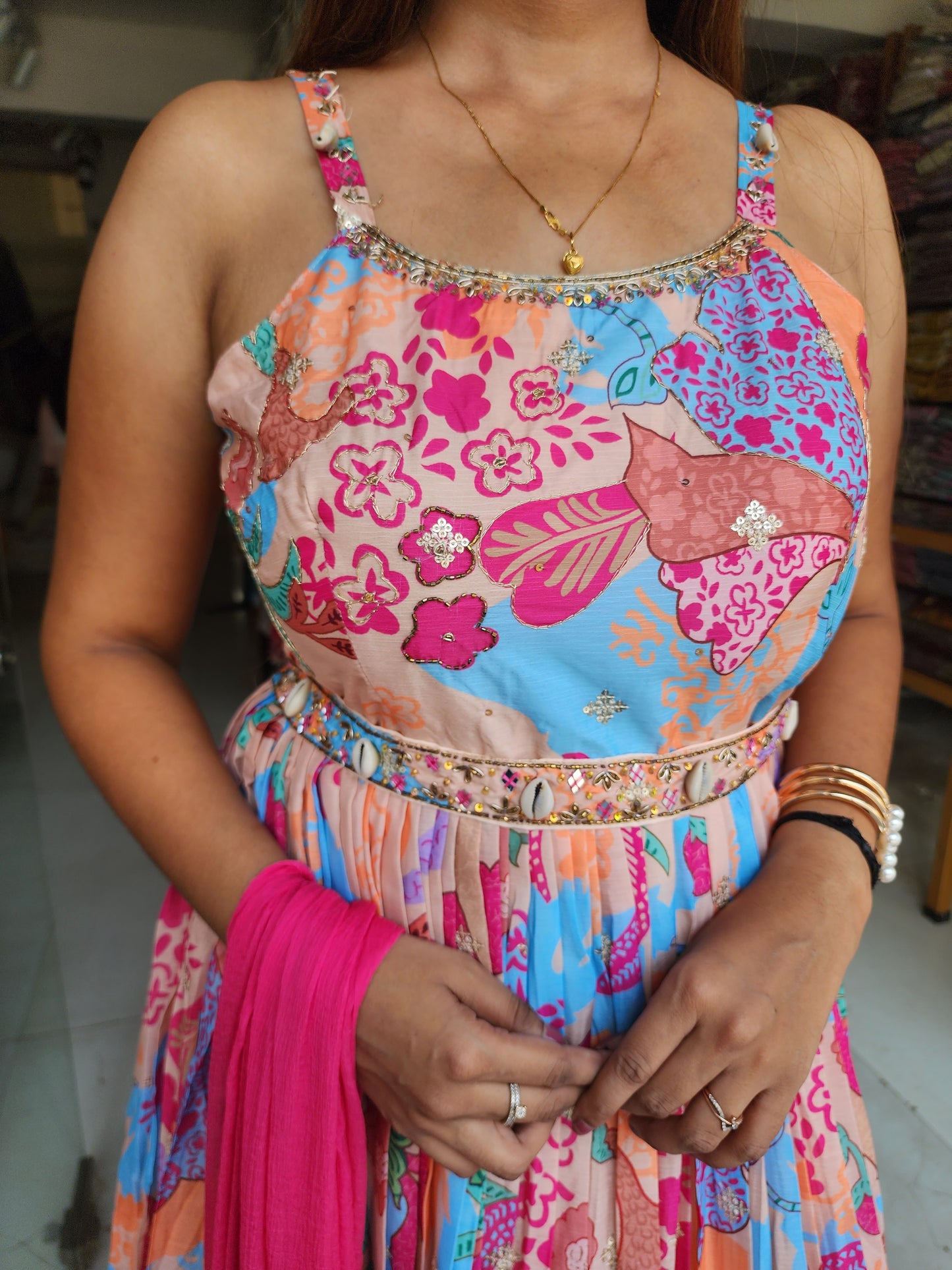 FLORAL PRINT PINK MAXI DRESS